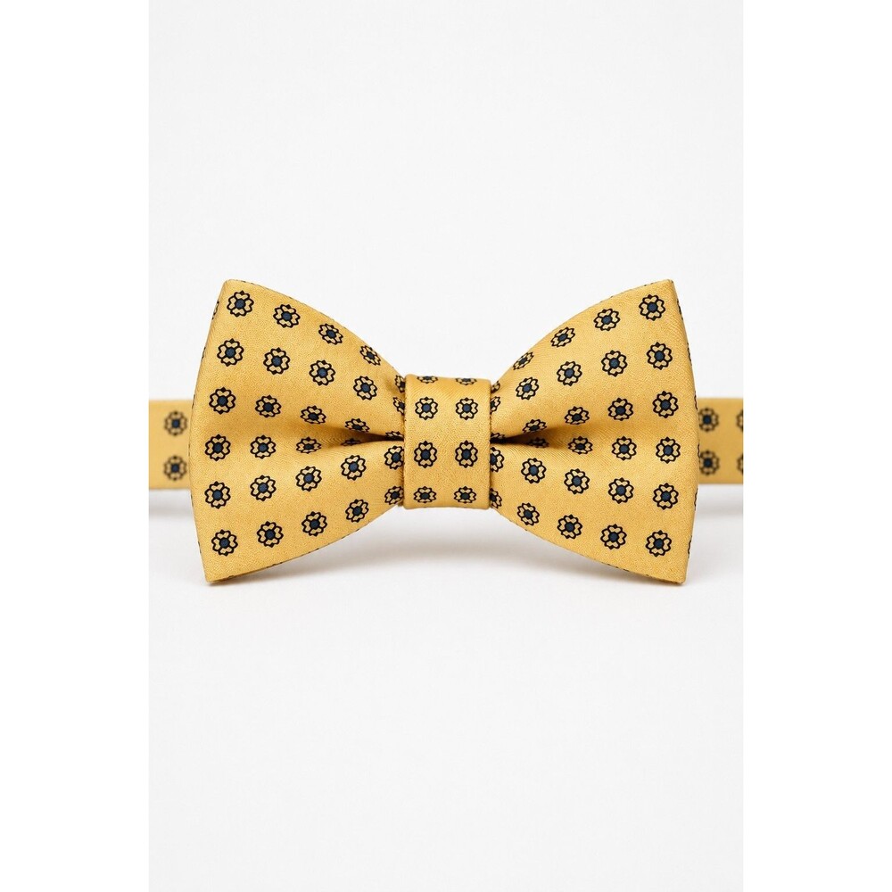 Vtg Adjustable Yellow Floral Medallion Bow Tie 2" Easter, Spring, Summer Wedding